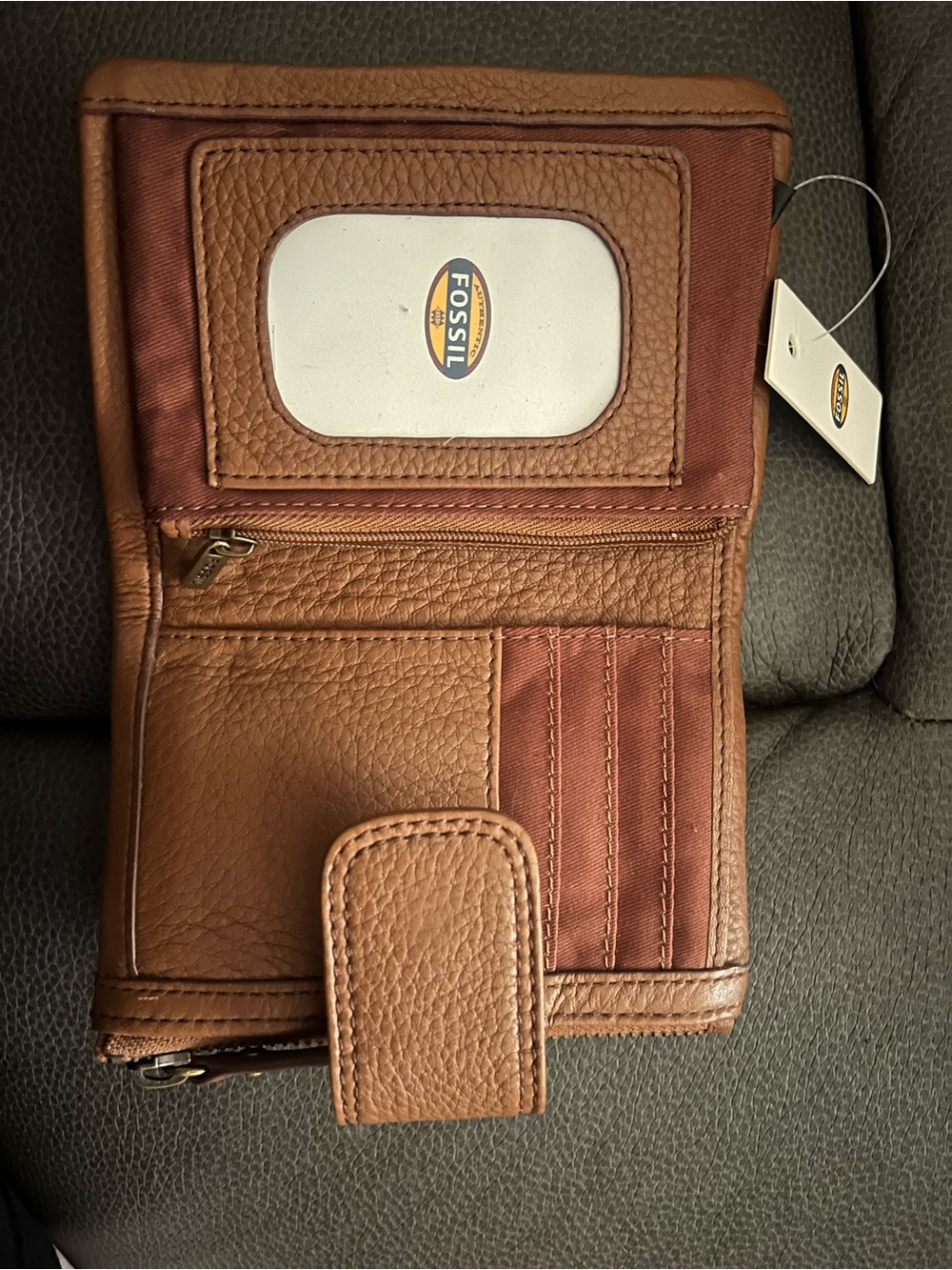 Fossil Brown Pebbled Leather Zip & Snap Wallet - Picture 2 of 7